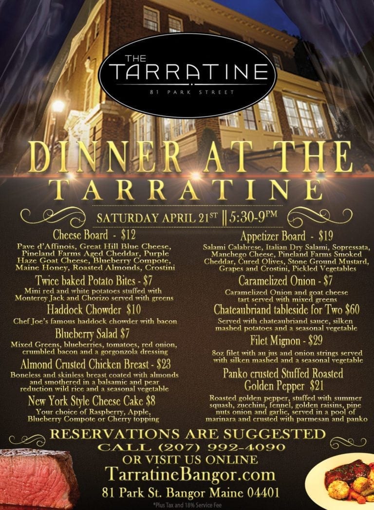 Dinner at the Tarratine, Saturday April, 21st 2018