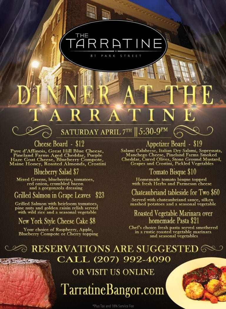 Dinner at the Tarratine April 7 @ 5:30 pm – 9:00 pm
